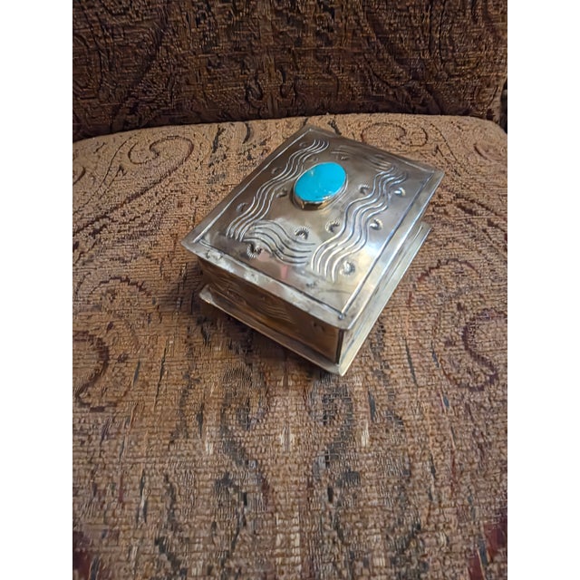 Mexican J. Alexander Turquoise and Stamped Silver Western Style Jewel Boxr For Sale - Image 3 of 3