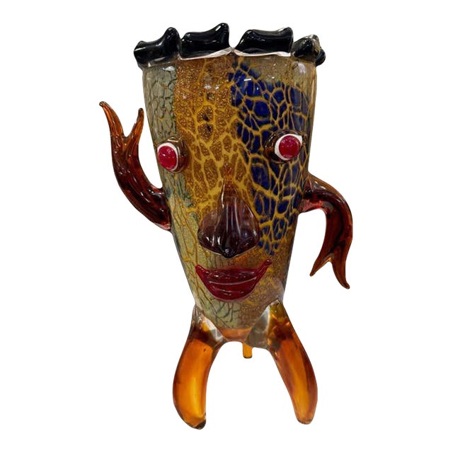 Abstract Face Sculpture in Murano-Style Art Glass For Sale