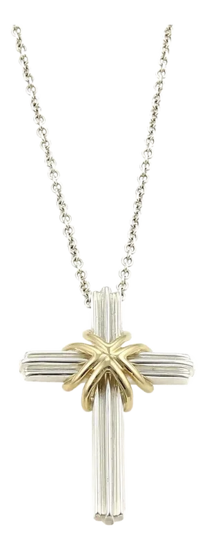 Tiffany & Co. Sterling Silver & 18k Gold Cross Pendant Necklace