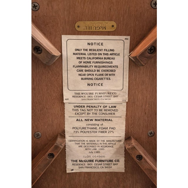 Architectural McGuire San Francisco Rattan Bar Height Stools – Pair | Hand-Lashed Rawhide | Circa 1985 For Sale - Image 11 of 12