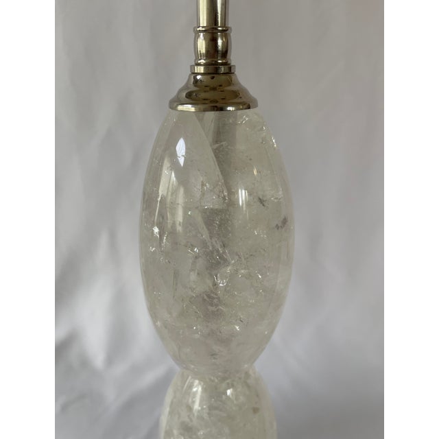 Hand Carved and Polished Solid Rock Crystal Stacked Lamps With Nickel Hardware - a Pair For Sale - Image 4 of 8