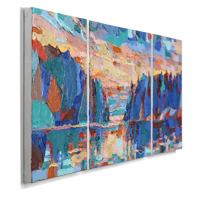 Blue You Can Let the Thought Pass (Triptych) - Textural Landscape Impasto Painting Original Artwork by Dana Cowie For Sale - Image 8 of 11