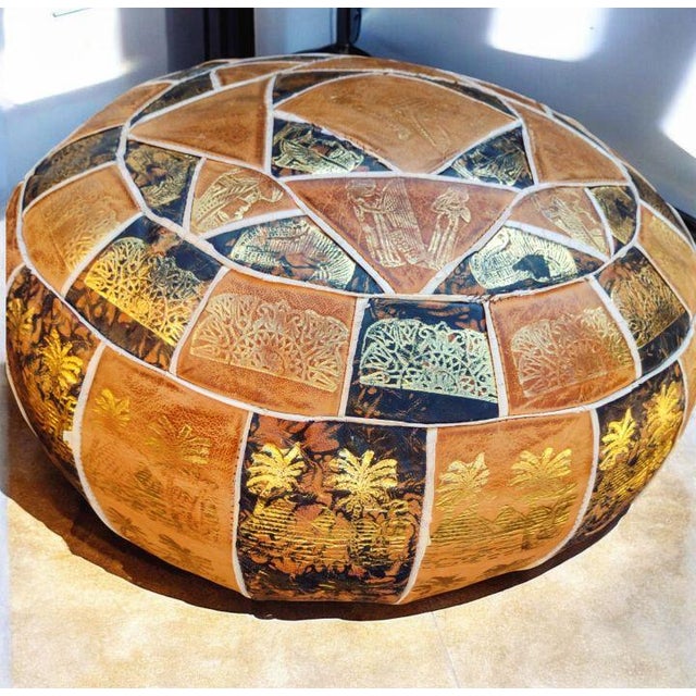 Step Into Old-World Elegance: Rare Vintage Egyptian Leather Poufs For Sale - Image 4 of 5