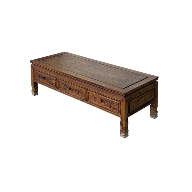 Vintage Natural Wood Pattern Rectangular Drawers Low Coffee Table For Sale In San Francisco - Image 6 of 13