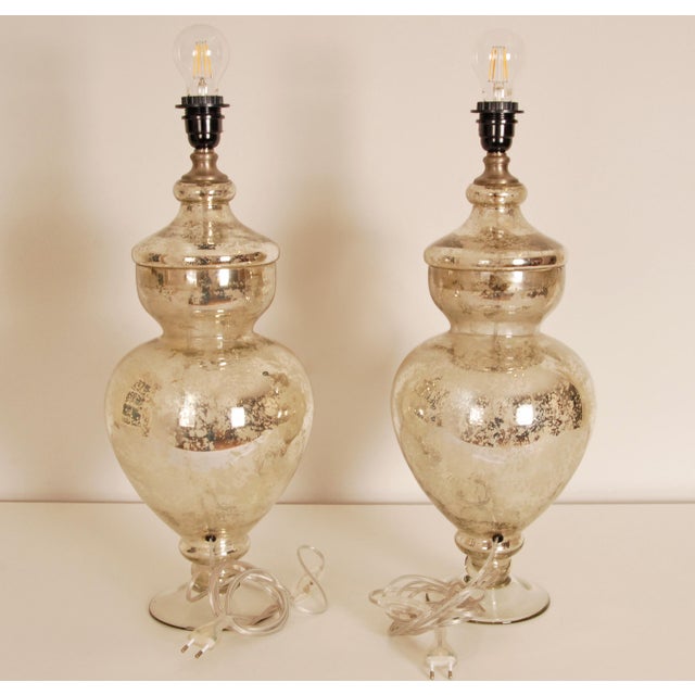 Vintage Silver Table Lamps Glass Baluster Vase Lamps Faux Mercury Modern Lamps - A Pair For Sale - Image 11 of 13