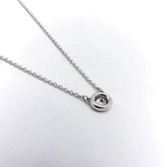 Contemporary 14K White Gold Bezel Set Diamond Solitaire Necklace For Sale - Image 3 of 7