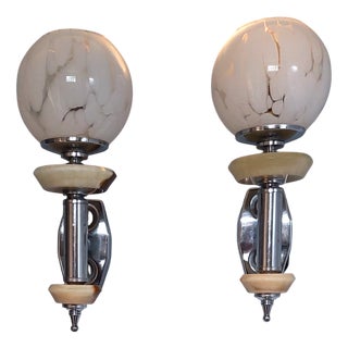 Art Deco Style Torchere Wall Lamps, 1960s, Set of 2 For Sale