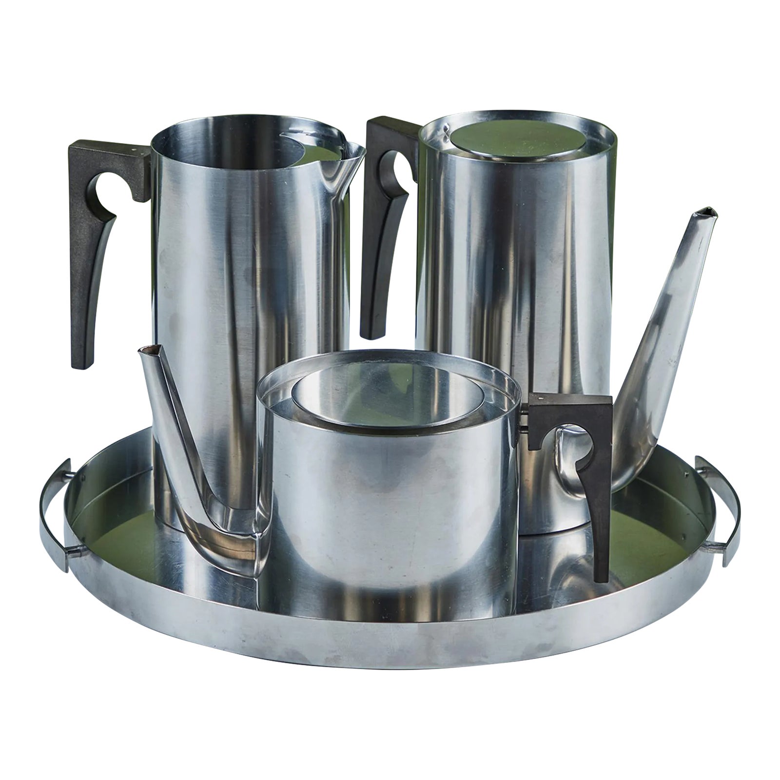 Arne Jacobsen Four-Piece Stainless Steel Danish Coffee Tea
