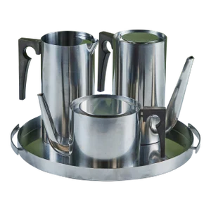 Arne Jacobsen Four-Piece Stainless Steel Danish Coffee Tea Set for Stelton