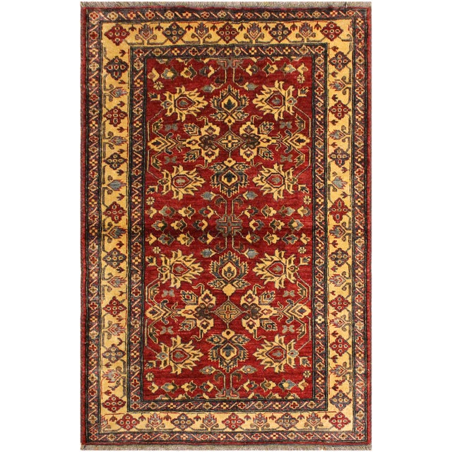 Boho Chic Super Kazak Red/Gold Wool Rug - 4'1'' X 5'5'' For Sale - Image 10 of 10