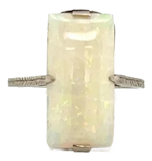 Opal Solitaire 18k White Gold Ring - Size 3.5
