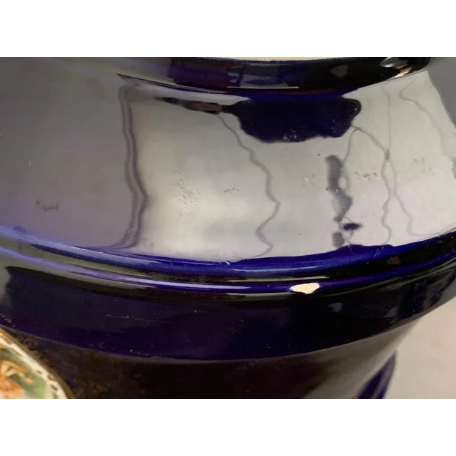 Column and Vase in Gold Cobalt Blue Ceramic and Decals, 1920s, Set of 2 For Sale - Image 9 of 12