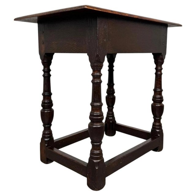 Gold Antique English Carved Oak Side Table For Sale - Image 8 of 12