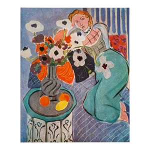 Henri Matisse Vintage 1958 Fine Art Lithograph Print " Woman With Anemonies - Harmony in Blue " 1937