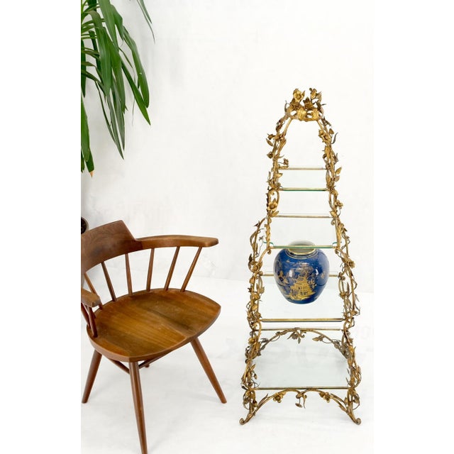 Gilt Metal Flowers Decorated Italian Pyramid Shape Display Shelves Etagere Table For Sale - Image 12 of 16