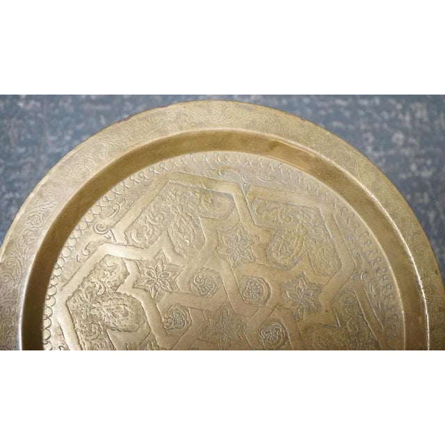 Wood Vintage Moorish Moroccan Brass Folding Tray Table, 1920s For Sale - Image 7 of 14