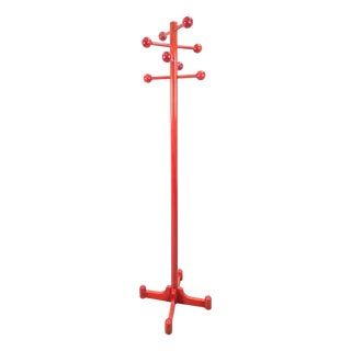 Vintage Red Stained Beech Coat Rack with Balls, 1970s For Sale