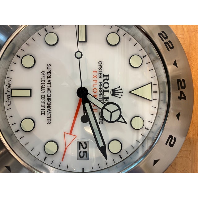 Rolex Vintage Silver Rolex Dealer Display Wall Clock For Sale - Image 4 of 9