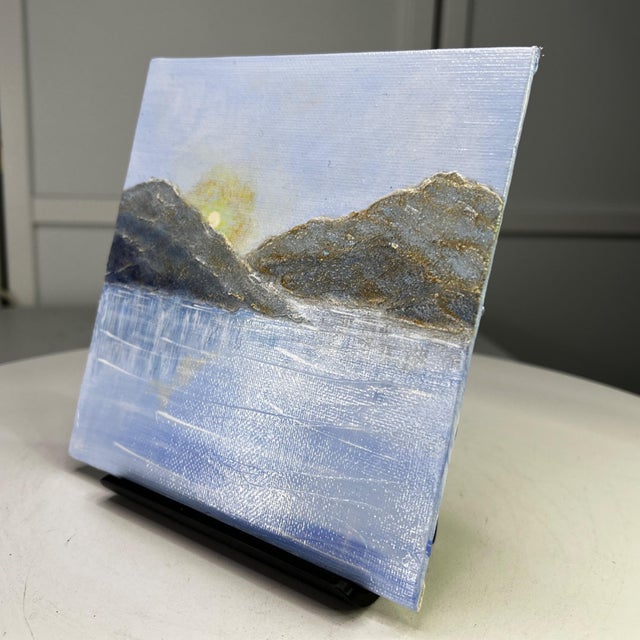 "Blue Calm" Nature Scene Wall Art Acrylic Painting 6" X 6" Unframed For Sale - Image 4 of 7