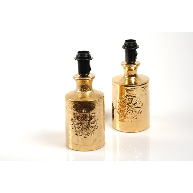 Set of two modern, handmade Italian ceramic lamps by Bitossi for the Swedish company Bergboms. Timeless design, 3D floral...