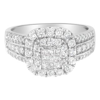 14K White Gold Diamond Vintage Ring (1 cttw, H-I Color, I1-I2 Clarity) Size 7 For Sale