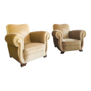 Vintage Early 20th Century Art Deco Style and Era Club Arm Chairs - a Pair For Sale