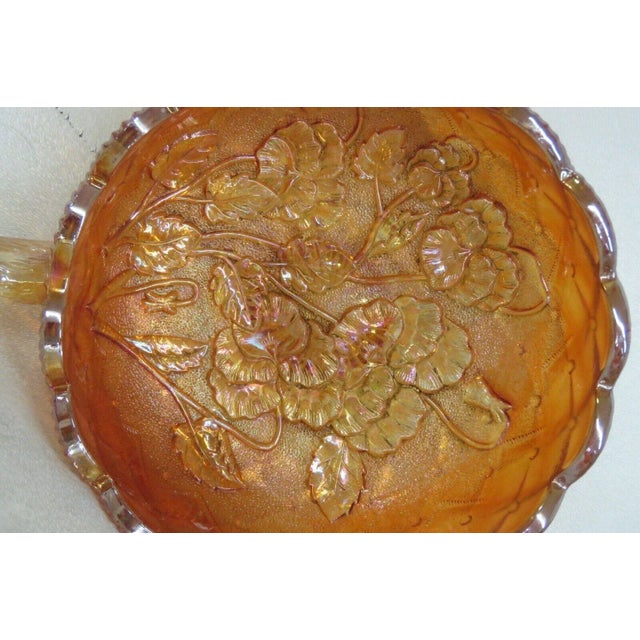 Imperial Marigold Carnival Glass Quilted Pansy Flowers Nappy Candy Dish For Sale - Image 11 of 12