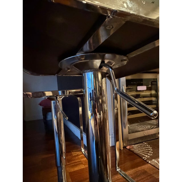 CB2 Pair of Faux Leather & Metal Adjustable Bar Stools For Sale - Image 4 of 4