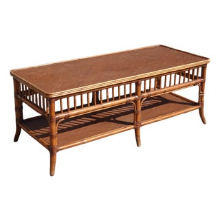 Coffee Table Ethan Allen ~ French Country Brown Bamboo Rattan Cocktail Table For Sale