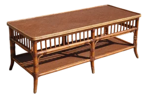 Coffee Table Ethan Allen ~ French Country Brown Bamboo Rattan Cocktail Table
