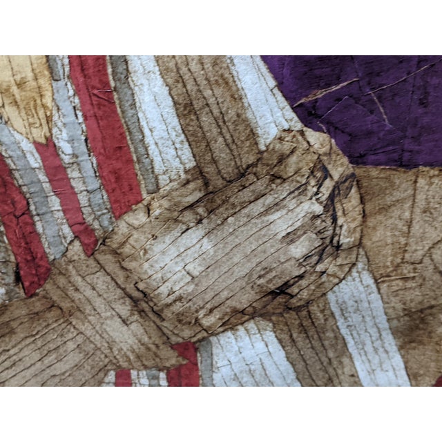 Oversized Vintage Andean Musicians Banana Leaf Mosaic Folk Art – Purple, Red & Cream For Sale - Image 9 of 17