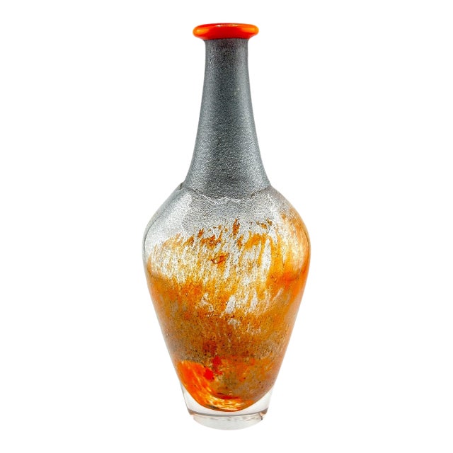 1970’s Kosta Boda Monica Backstrom Signed Orange Art Glass Vase For Sale