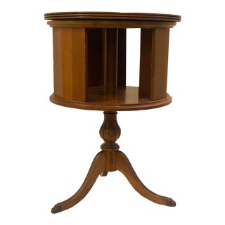 Early 20th Century Side Table With Rotating Bookshelf For Sale