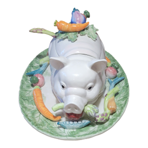 Fitz and Floyd Ceramic Pig Tureen With Tray