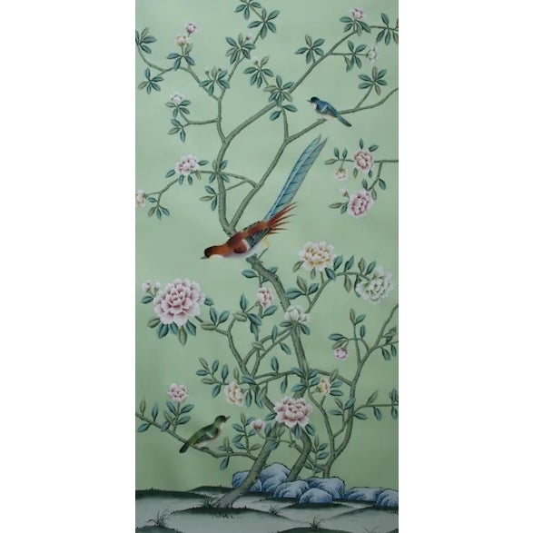 24'*48"/Panel*5ps, a Set of 5 Panels Aqua Green Chinoiserie Wall Artwork For Sale - Image 6 of 7