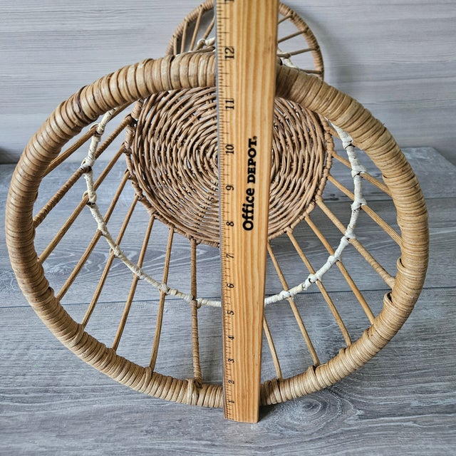 Sand 1990s Handcrafted Boho Rattan Wicker Floor Plant Stand For Sale - Image 8 of 10