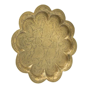 1880s Victorian Antique Decorative Charger, Indian, Brass, Dished Plate, Engraved