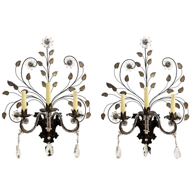 Large French Wall Sconces with Flowers & Leaves in the style of Maison Baguès, 1920s, Set of 2 For Sale - Image 6 of 6