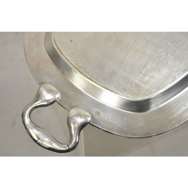 Metal Mid 20th Century Vintage English Victorian Style Silver Plated Twin Handle Grapevine Serving Tray For Sale - Image 7 of 12