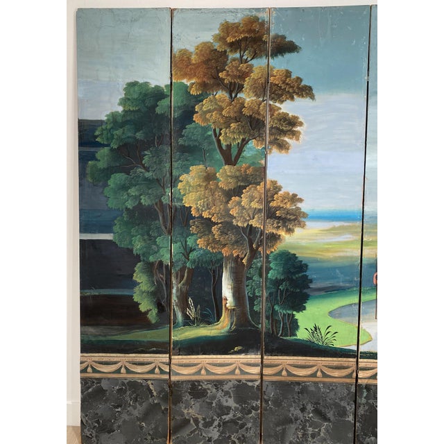 A French woodblock wallpaper that has been mounted on a screen depicting an ancient Roman scene, circa 1810. Restoration...
