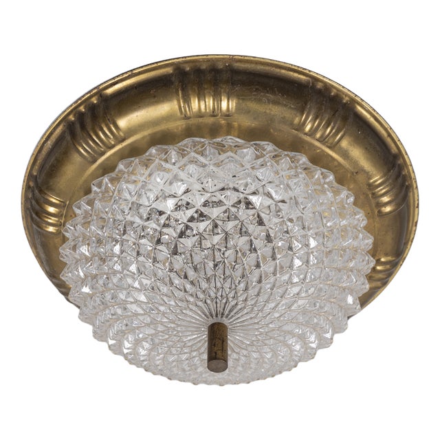 Vintage Italian Ceiling Lamp in Brass and Glass, 1960s For Sale