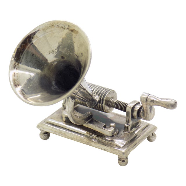 Vintage Italian Handmade Genuine Sterling Silver 925 Gramophone Figurine, 1970s For Sale