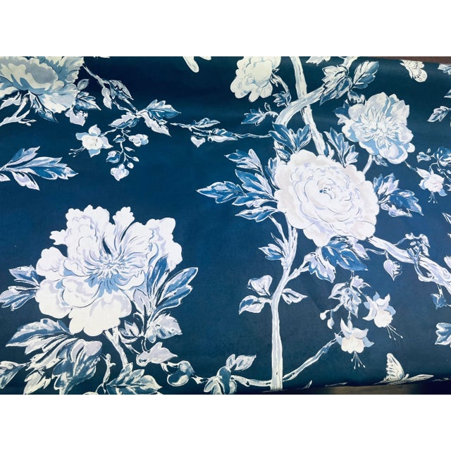 Textile 1.5 Yard Brunschwig & Fils Les Pivoines Navy Blue White Floral Cotton Drapery Fabric For Sale - Image 7 of 7