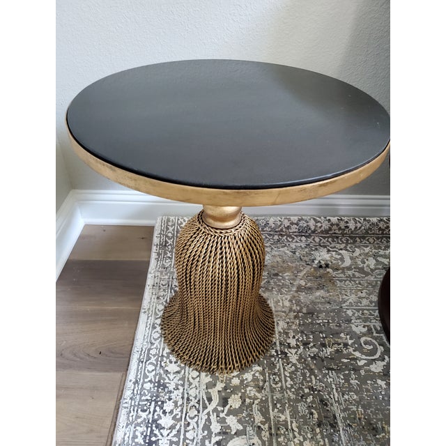 Neiman Marcus Handcrafted Wrought Iron Tassel Accent Table With Black Granite Top For Sale - Image 4 of 4