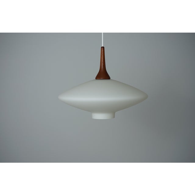 Mid-Century Modern Danish UFO Lamp in Opal Glass and Teak, 1960s For Sale - Image 15 of 15