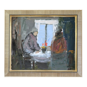 Mid-Century Modern 'Shared Moments' Vintage Original Figurative Oil Painting, Framed