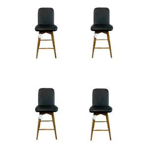 Modern Smokey Black Leather Bar Stools Set of 4