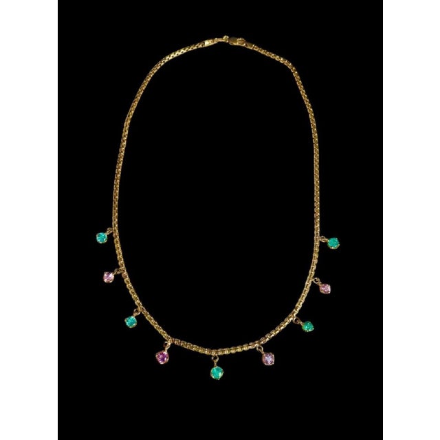 Emerald & Pink Spinel Fringe Necklace, 14k Gold For Sale In New York - Image 6 of 10