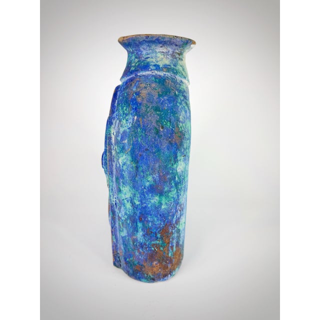 1960s 1960s Large Hand-Built Painted Clay Vase With Swan Relief, Mid-Century Studio Art Pottery For Sale - Image 5 of 12