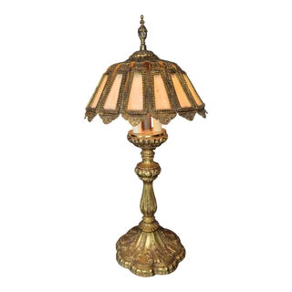 Vintage Art Nouveau Slag Glass Table Lamp For Sale